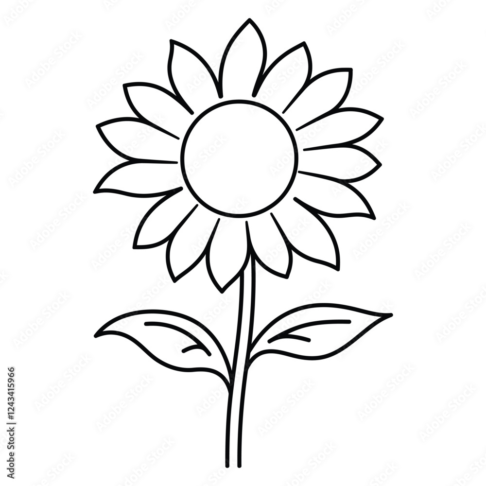 Fototapeta premium Sunflower line art coloring page for kids vector illustration