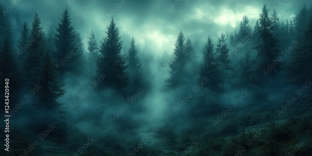 Enigmatic Forest Path: A Misty Mountain Landscape Enigmatic Forest Path: A Misty Mountain Landscape