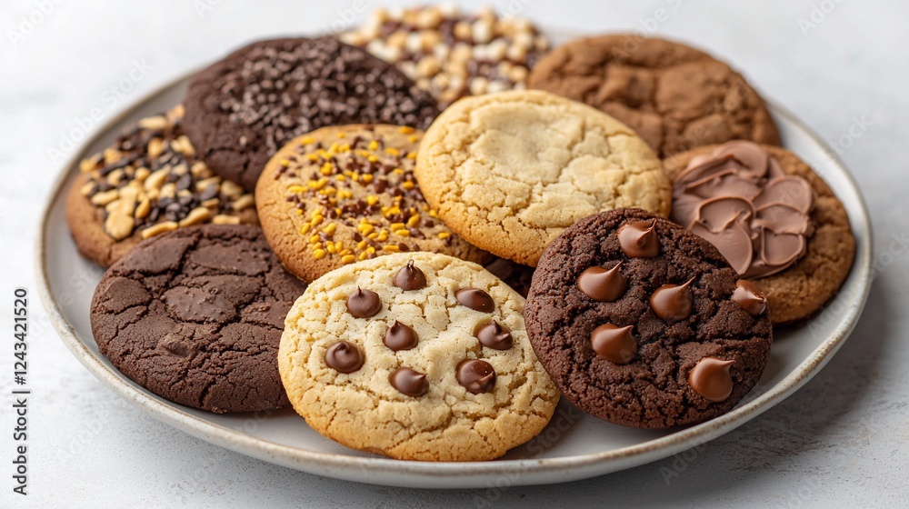 Assorted cookies on plate, kitchen counter background, baking, food photography, website Assorted cookies on plate, kitchen counter background, baking, food photography, website