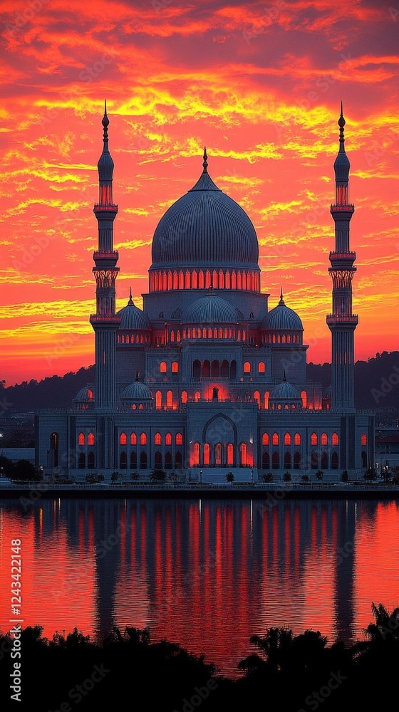 Obraz premium Majestic Mosque at Sunset with Water Reflection