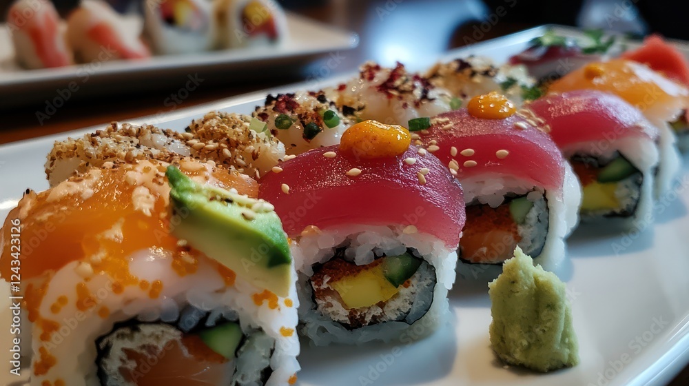 Delicious Rainbow Sushi Rolls on a Plate Delicious Rainbow Sushi Rolls on a Plate