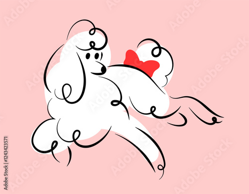Illustration of a white poodle in hand-drawn style. Cute girly print for t-shirt