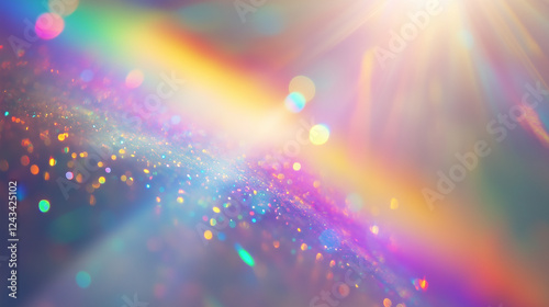  Radiant rainbow light with sparkling glitter and dreamy bokeh perfect for magical backgrounds, festive designs, and artistic visual projects