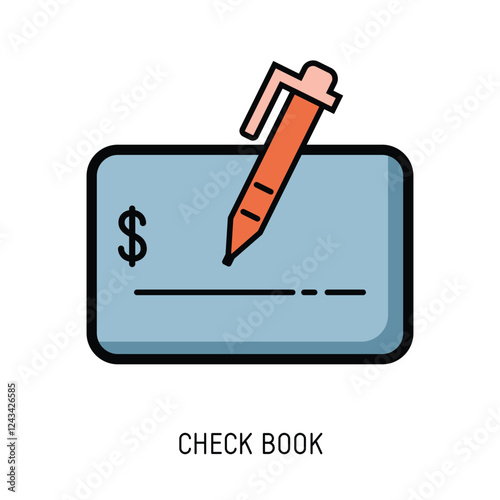 A simple illustration of a checkbook with a pen writing a check perfect for financial websites and apps