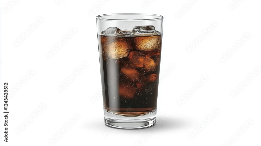 Refreshing Brown Carbonated Drink with Ice Cubes in a Clear Glass Refreshing Brown Carbonated Drink with Ice Cubes in a Clear Glass