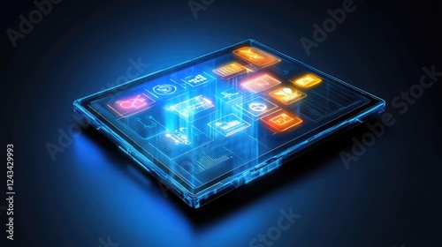 Wallpaper Mural A glowing transparent tablet with futuristic icons projected above its surface Torontodigital.ca