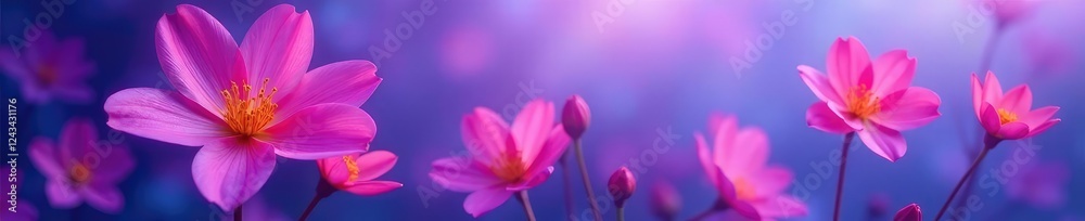 Softly glowing flowers in a purple and blue gradient background, gradient, peaceful, nature Softly glowing flowers in a purple and blue gradient background, gradient, peaceful, nature