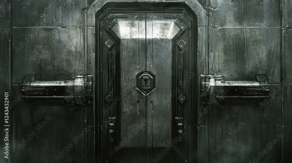 A vault door with a high-security lock surrounded by sleek metallic textures