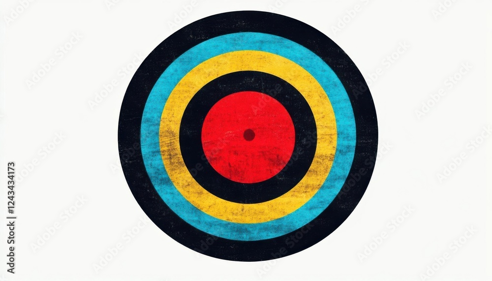 Archery target with multiple vibrant rings and a bold red bullseye Archery target with multiple vibrant rings and a bold red bullseye