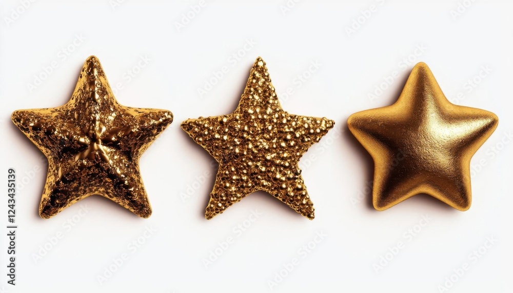 Elegant gold star set with shimmering metallic texture Elegant gold star set with shimmering metallic texture