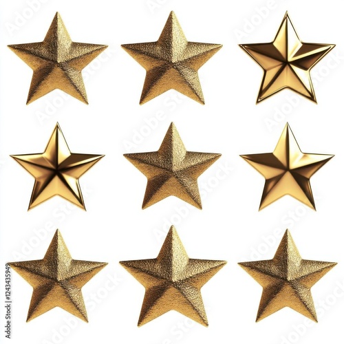 Highresolution golden star set with metallic shine and soft highlights