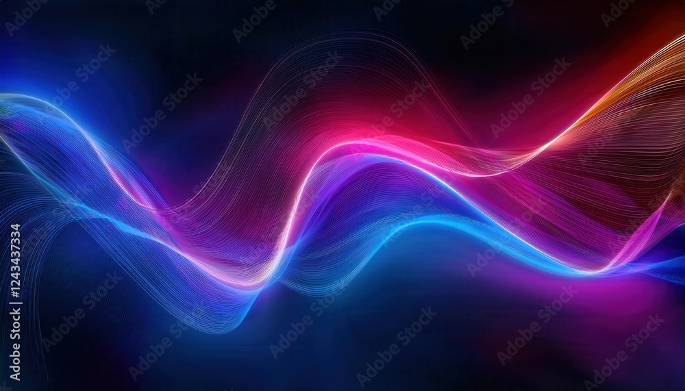 Obraz premium vibrant neon light wave with glowing blue and pink energy flow, abstract futuristic digital background