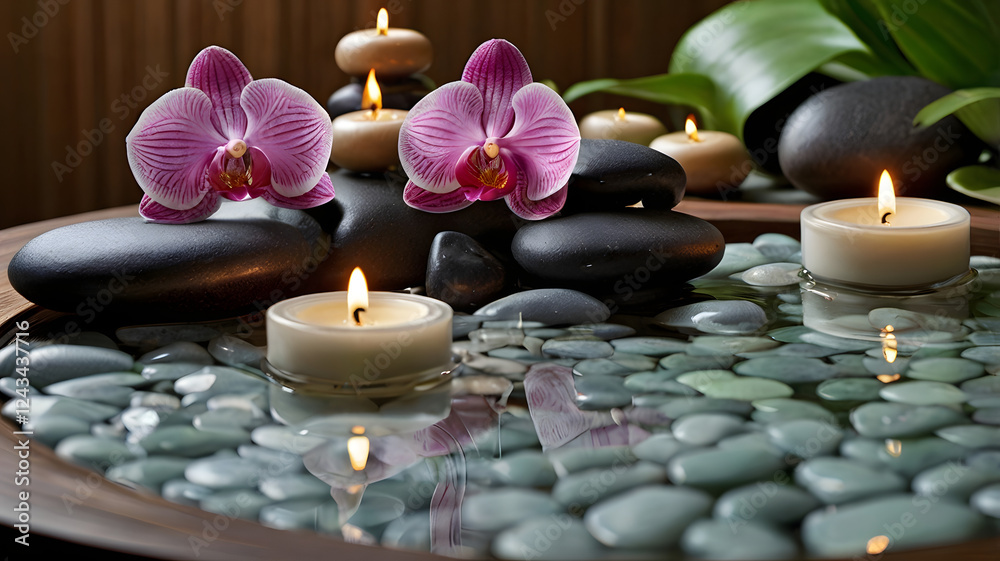 spa still life with candles and orchid, ai generated spa still life with candles and orchid, ai generated