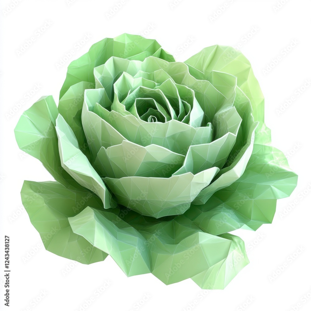 Fototapeta premium Geometric Green Cabbage Vegetable in Low-Poly Art Style