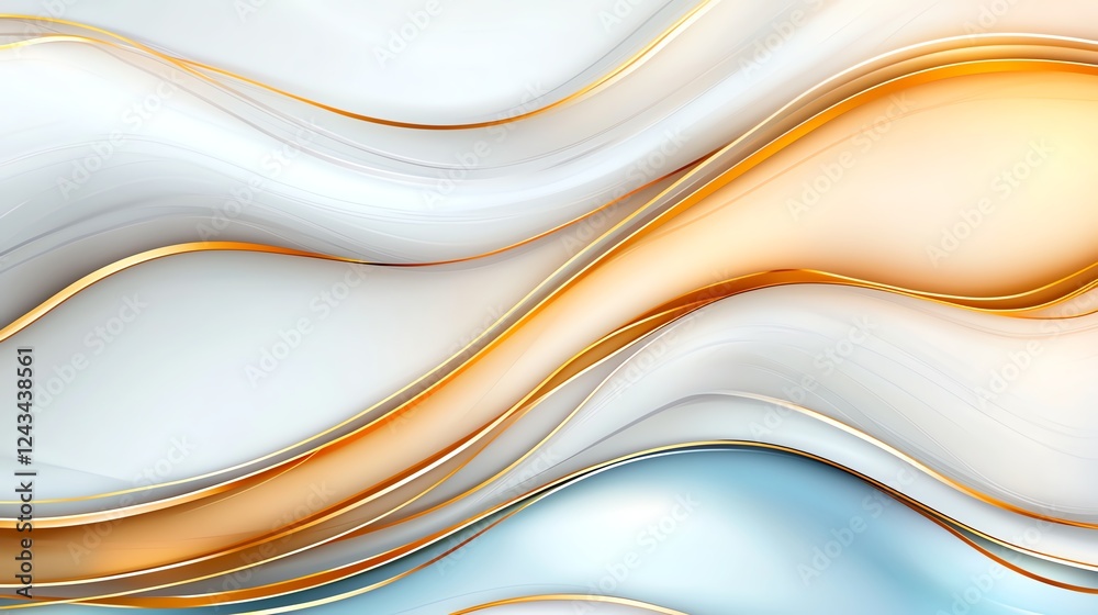 Obraz premium An elegant abstract design featuring smooth waves in shades of white, orange, and blue. The flowing lines create a sense of movement, ideal for modern and artistic backgrounds.
