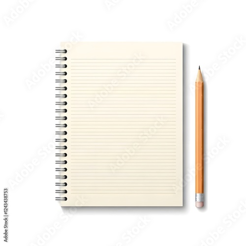Notepad with pencil image on white background