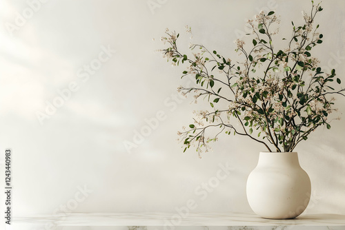 Wallpaper Mural Minimalistic Indoor Setting with Flowering Plants and Marble Table Torontodigital.ca