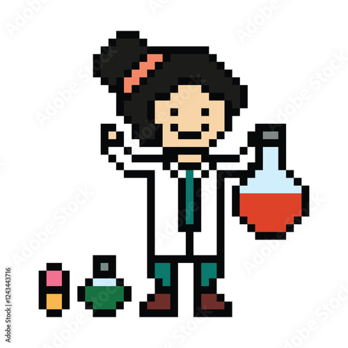 Cute pixel cartoon 8bit character woman doctor medicine care pill treat game care decoration pharmacist female doctor medicine hospital 8 bit lady pixel art game png vector.