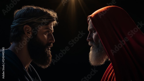 Jesus Christ and the old pharisee Nicodemos. Face to face. photo