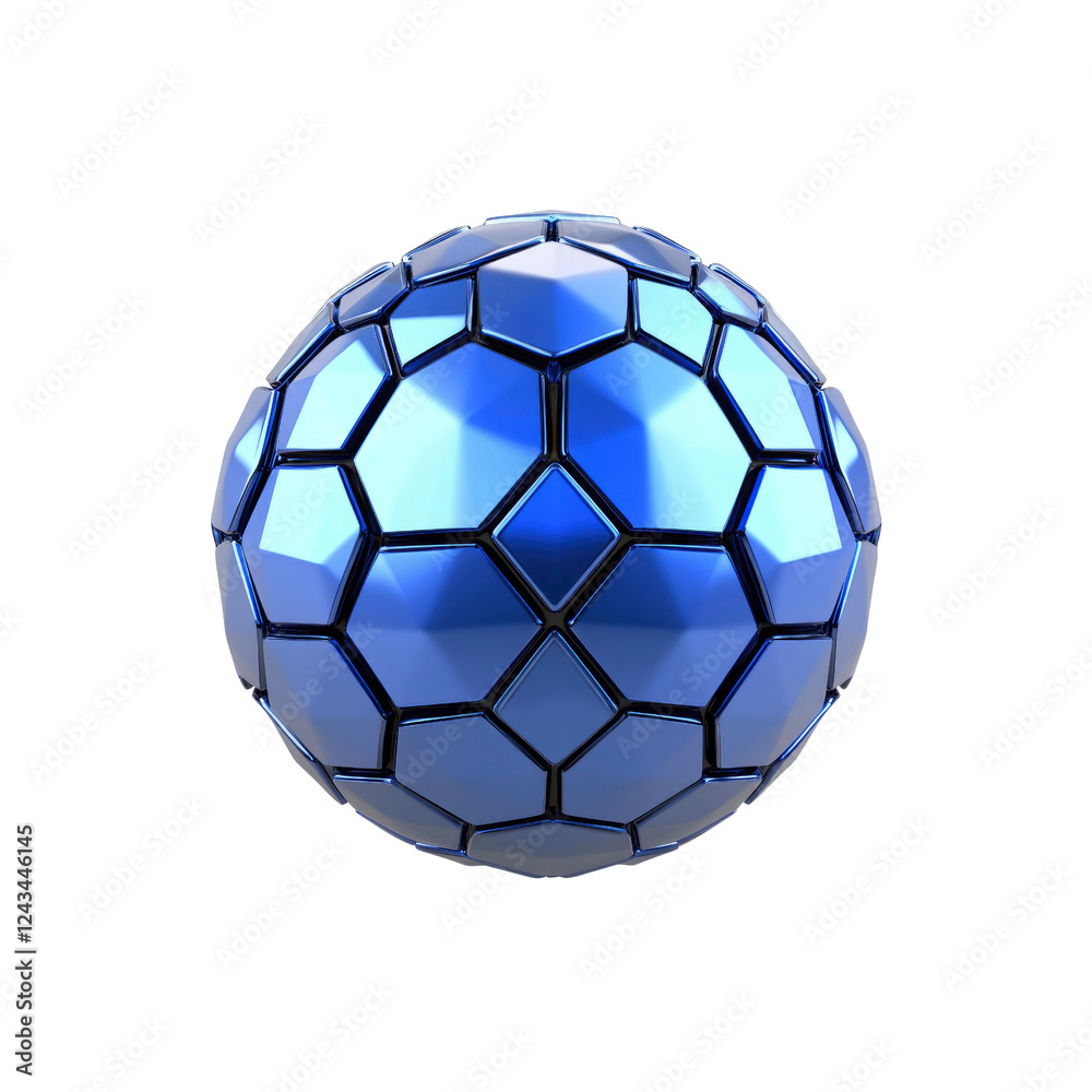Fototapeta premium Abstract Blue Metallic Sphere with Geometric Facets