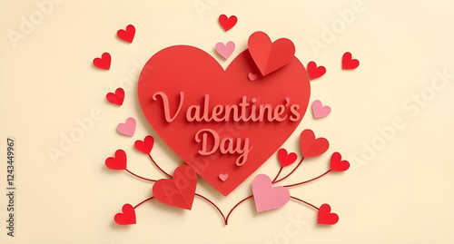 Valentine's Day background - Greeting Card paper craft syle with copy space. .