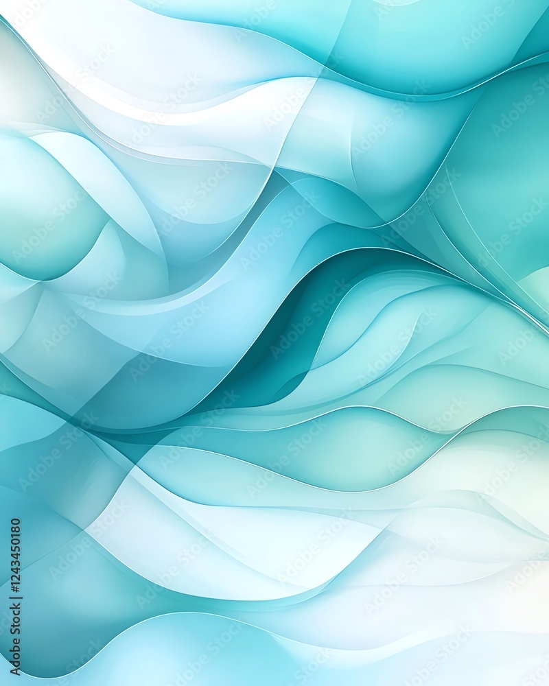 Obraz premium A beautiful abstract illustration featuring flowing waves in various shades of blue and aqua, creating a calming and serene effect ideal for backgrounds or digital art.