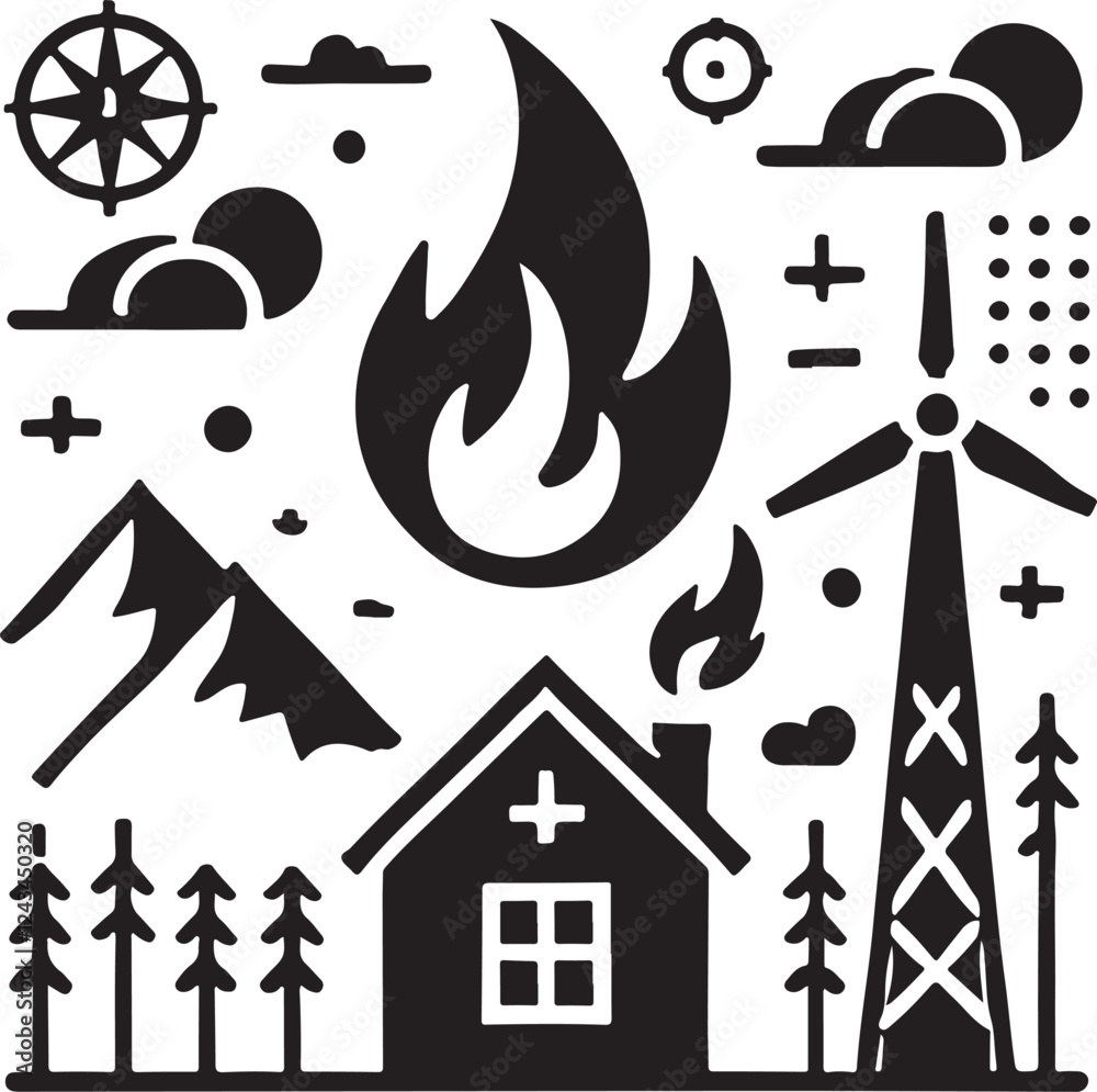 Fototapeta premium Isolated black fire icon Vector, black fire Silhouette,black fire icon set, black fire for logo,color black fire Vector illustration, Vector Graphic, EPS 10 , clip art work