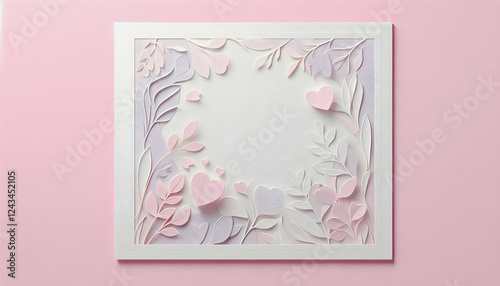 Valentine's Day frame - Greeting Card paper craft syle with copy space. .