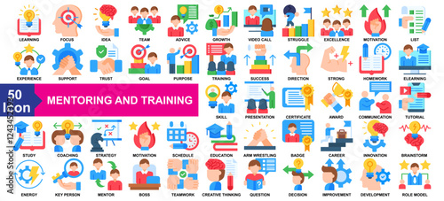 Mentoring And Training Icon Collection Flat Style
