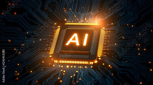Artificial intelligence AI microchip electronics technology concept.