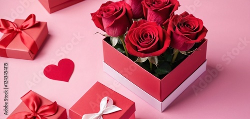 Obraz na płótnie valentines day card with gift box and rose w salonie