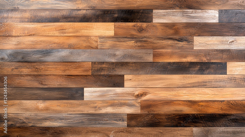 Naklejka premium A close-up view of a beautifully arranged wooden wall, showcasing the diverse textures and colors of natural wood. Ideal for projects related to interior design and construction.