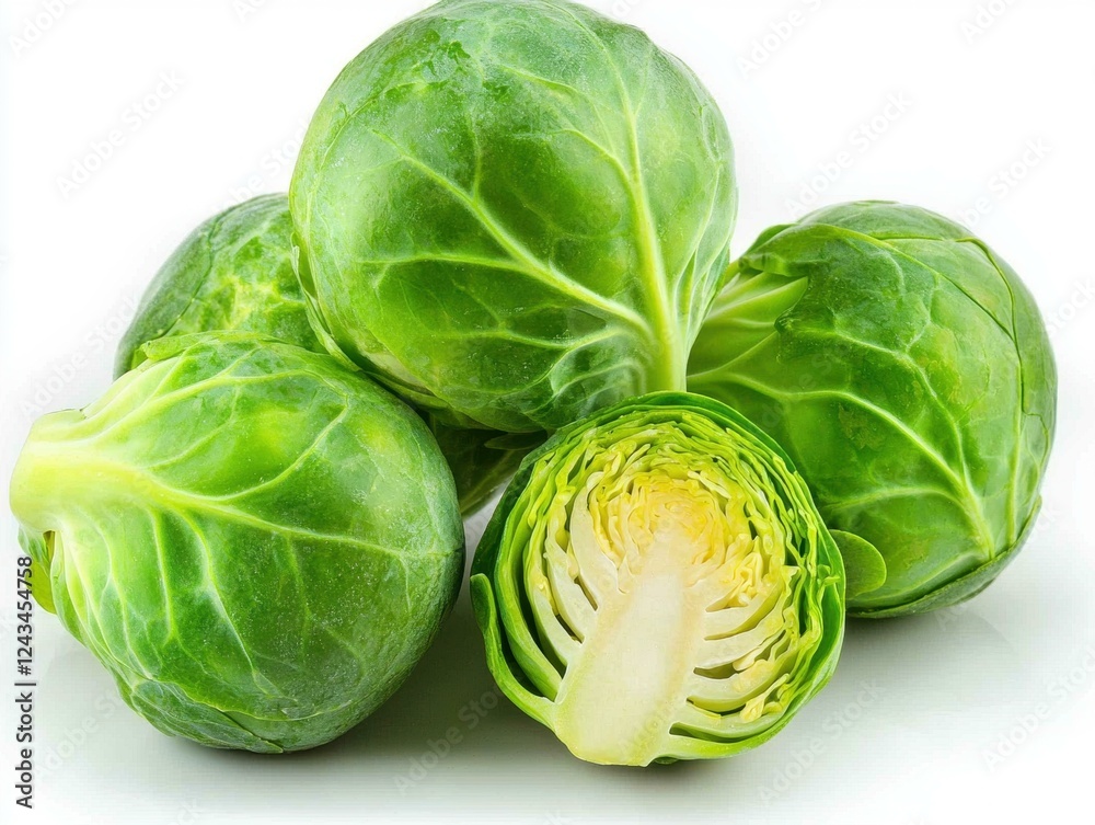 Fototapeta premium Fresh Brussels sprouts on a white background.