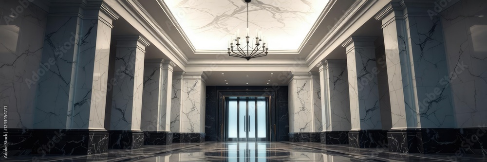 Wide entrance hallway with high ceiling and marble floor, marble floor, high ceiling, shopping area Wide entrance hallway with high ceiling and marble floor, marble floor, high ceiling, shopping area