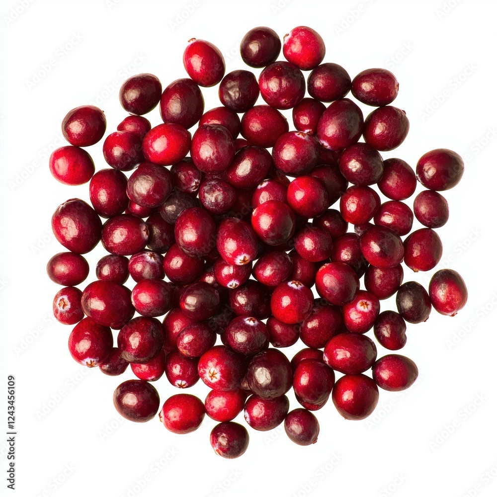 Fresh cranberry berries in a flat lay arrangement. Fresh cranberry berries in a flat lay arrangement.
