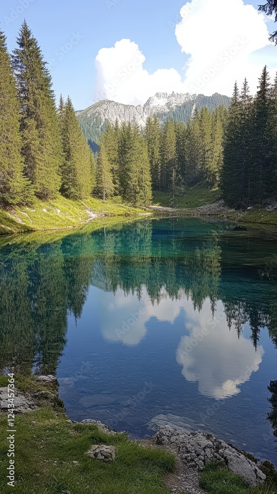 Clear mountain lake reflecting sky and trees phone wallpaper Clear mountain lake reflecting sky and trees phone wallpaper