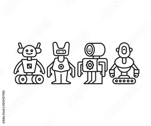 humanoid robot character icons set