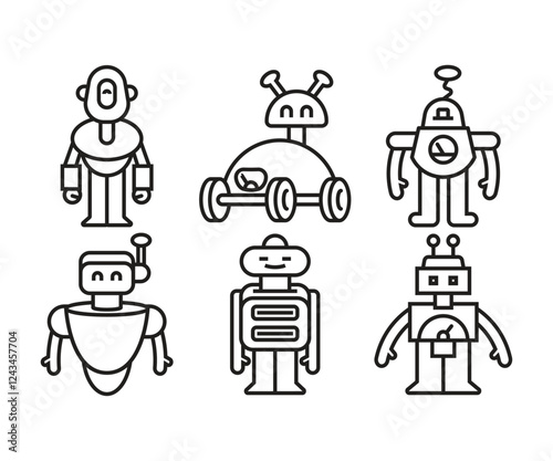 humanoid robot character icons set
