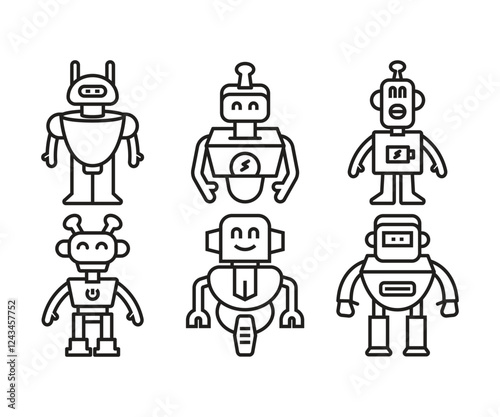 humanoid robot character icons set