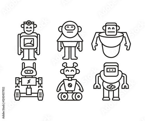 humanoid robot character icons set