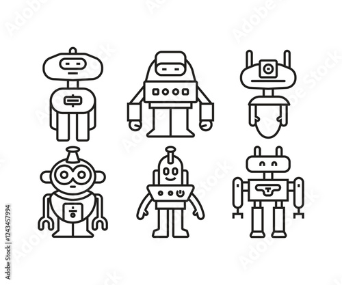 humanoid robot character icons set