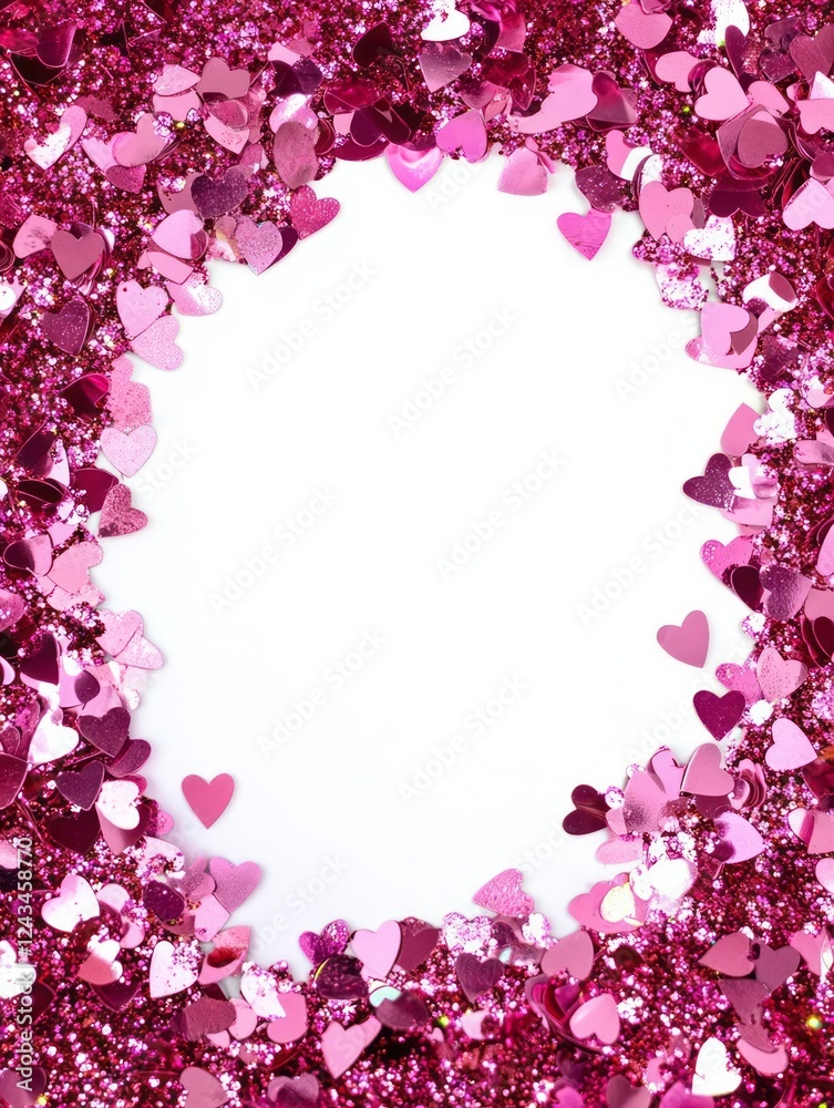 Pink Glitter Hearts Frame White Background Pink Glitter Hearts Frame White Background
