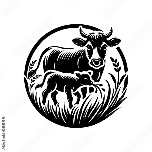 cow eating grass logo design