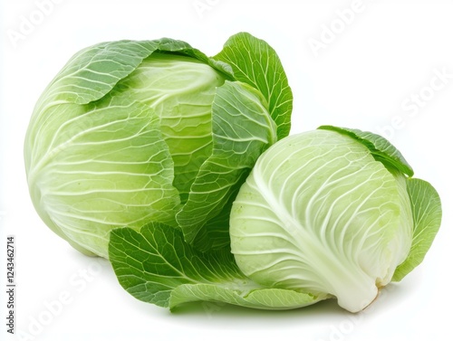 Freshly harvested cabbage with green leaves. photo