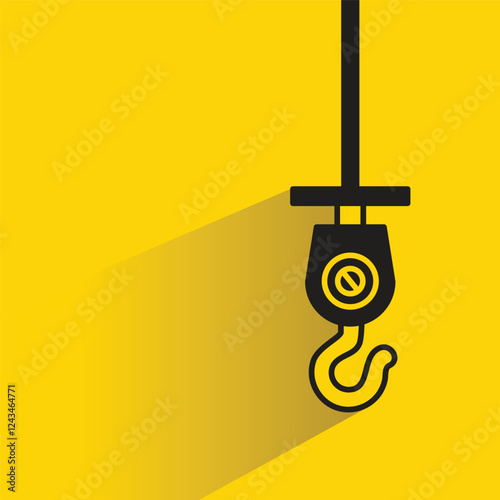 pulley and crane hook icon with shadow on yellow background