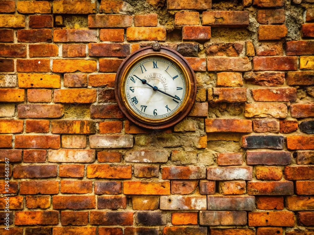 custom made wallpaper toronto digitalGrungy Brick Wall Clock Close-Up: Urban Exploration Photography Background