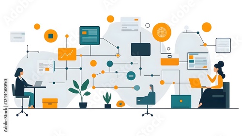 Wallpaper Mural Modern business workflow concept, flat vector illustration with office elements, teamwork, and productivity, suitable for websites Torontodigital.ca