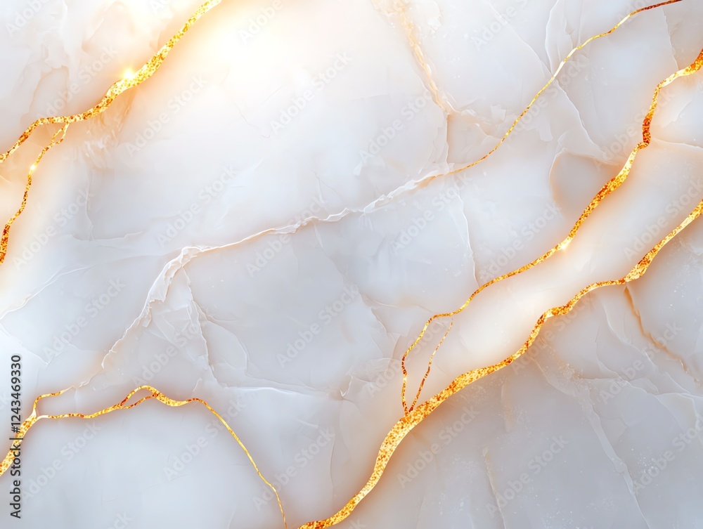 Fototapeta premium A stunning close-up of white marble with elegant golden veining. This texture creates a luxurious backdrop for design projects, ideal for wallpapers, backgrounds, and art displays.