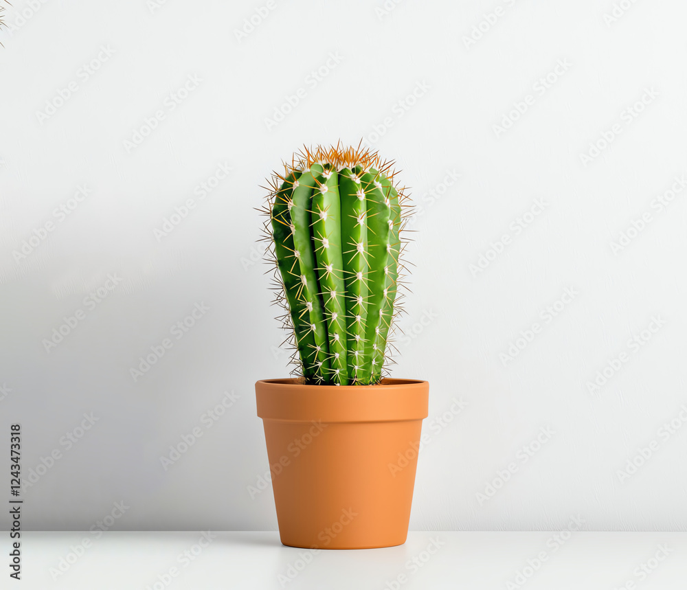 A vibrant cactus stands tall in a simple terracotta pot, adding a touch of greenery and life to any interior space. Perfect for modern decor or nature-themed projects. A vibrant cactus stands tall in a simple terracotta pot, adding a touch of greenery and life to any interior space. Perfect for modern decor or nature-themed projects.