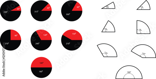Collection of Circle and Angle Segments with Degrees.